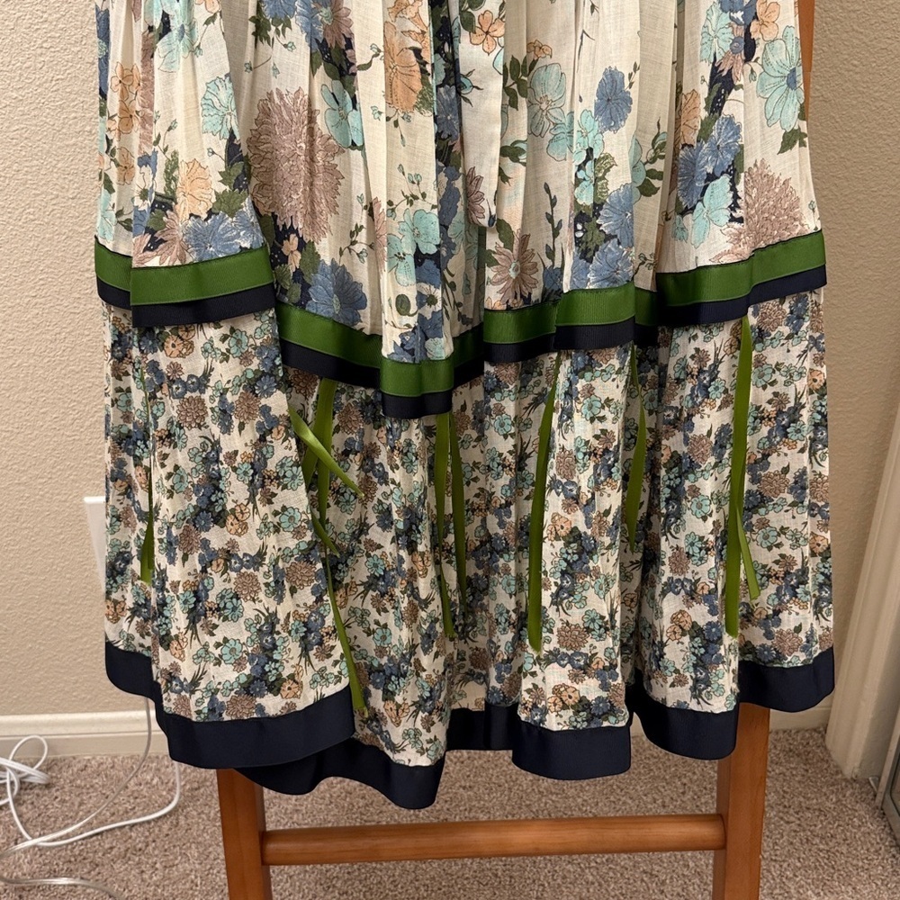 Lillie Rubin Floral Pleated Maxi Skirt in Cream, Blue, Green - Picture 6 of 9